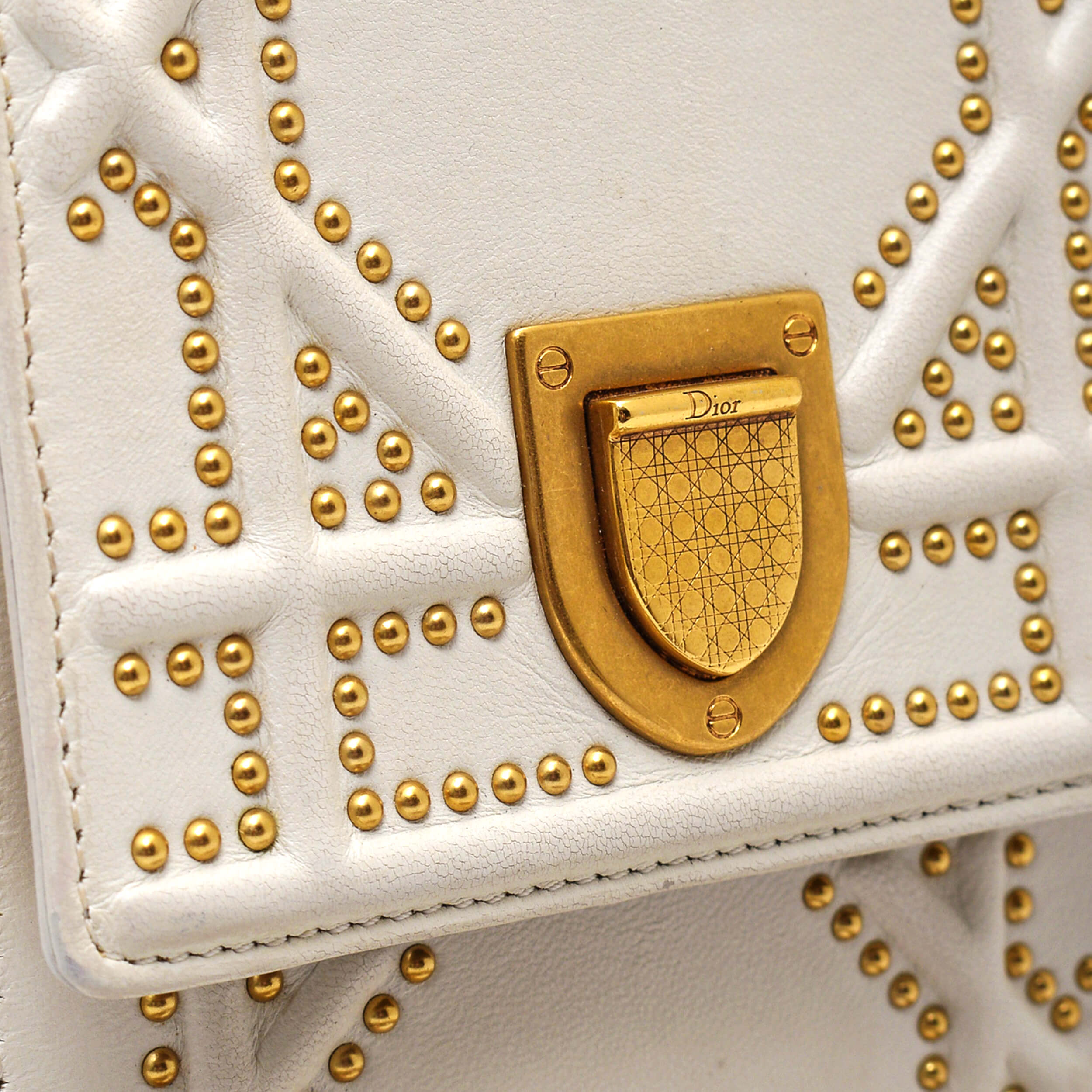 Christian Dior -White Studded Leather Diorama Crossbody Bag